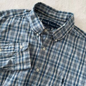 Polo Ralph Lauren Men's XL Blue Plaid Button Up Long Sleeve Pony Logo Blake